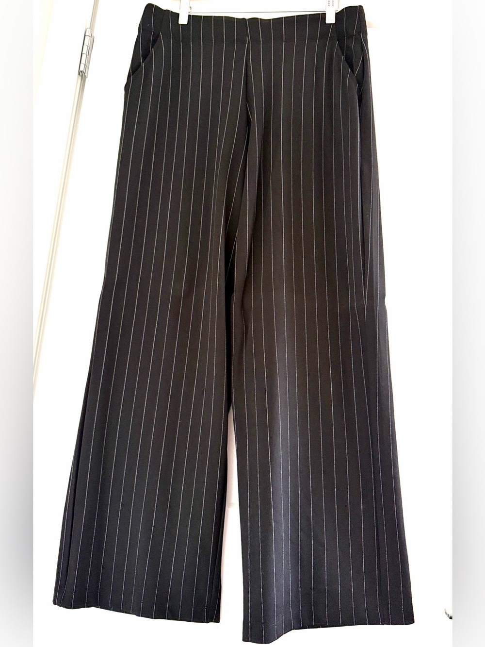 Black Pinstripe Wide-Leg Pants